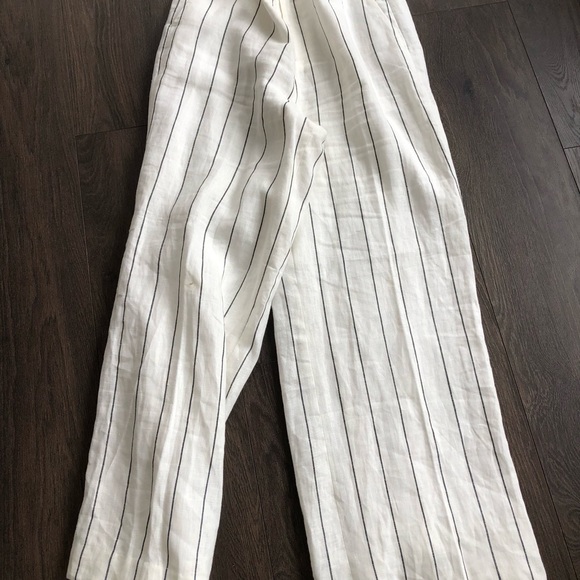 Cream 100% Linen Wide leg pant with black stripe - Picture 2 of 10